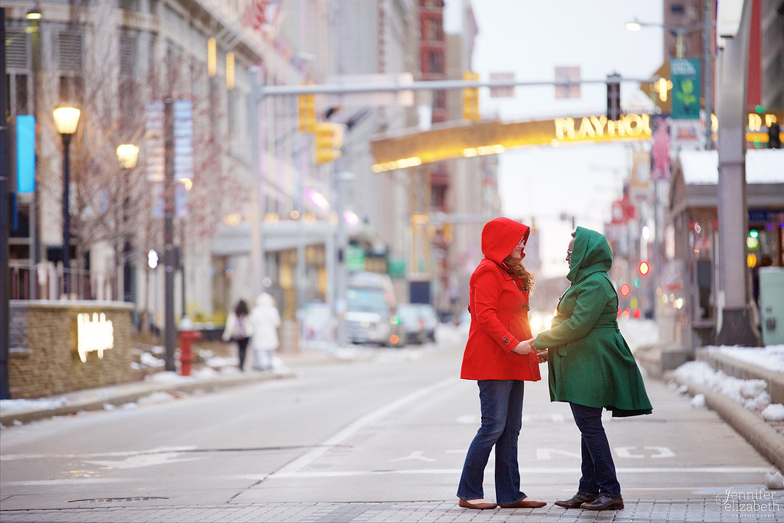 Liz and Christina: Downtown Cleveland Engagement Session