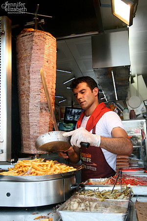 Man Making Döner Kebap in Istanbul, Turkey
